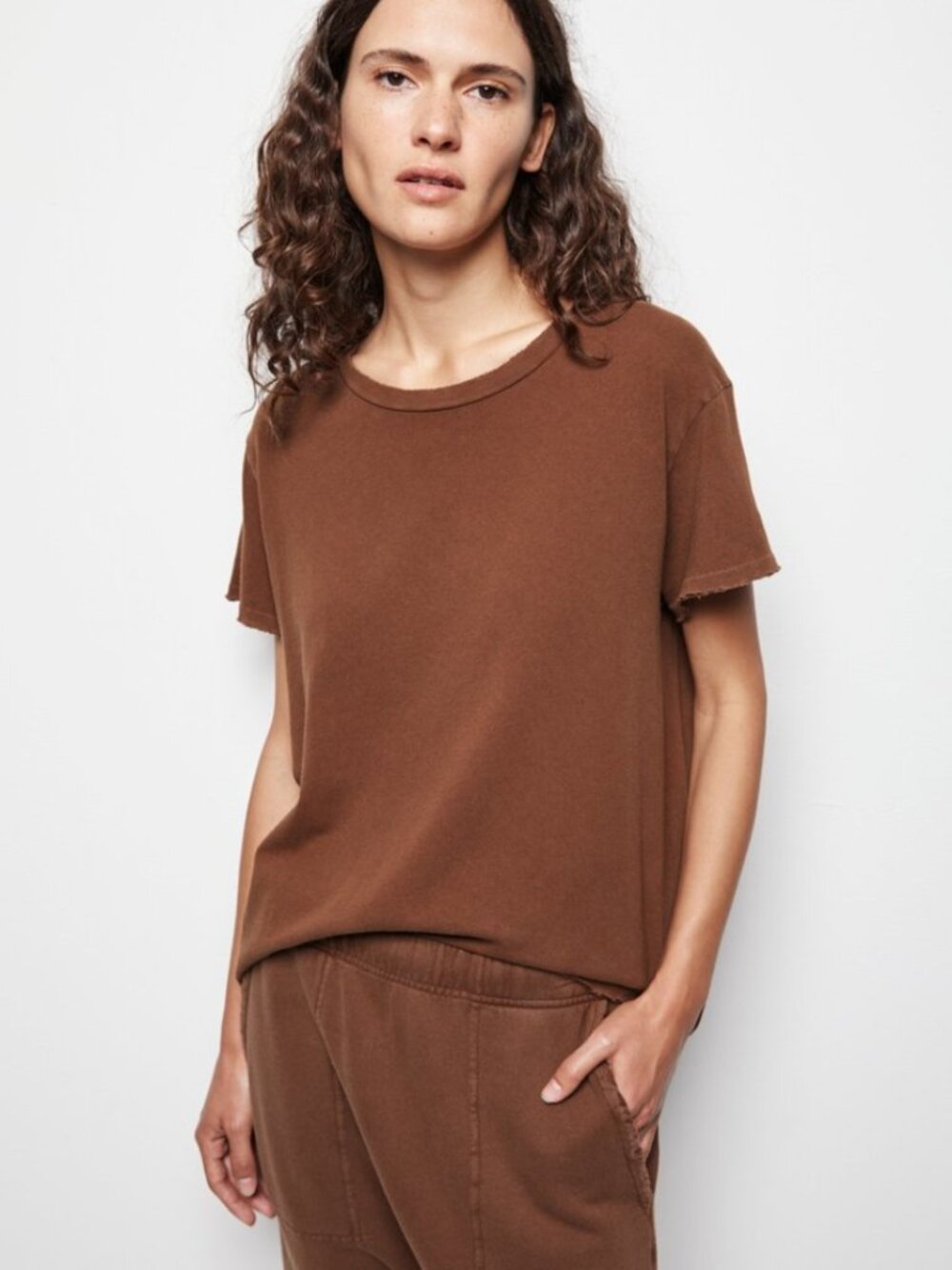 Nili Lotan Brady Tee Brown Boxy Relaxed Size Large Quiet Luxury Neutral Casual